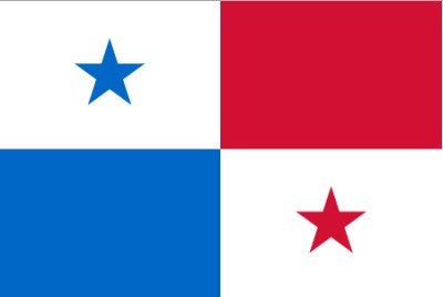 Panama flag with four quadrants — top left white with a blue star, top right solid red, bottom left solid blue, and bottom right white with a red star.