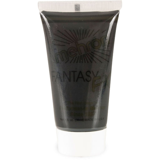 Tube of Mehron Fantasy F-X performance makeup in black. The squeeze tube has a shiny black body with a white flip-top cap. The front displays the gold Mehron logo with radiating sunburst lines at the top, and the words 'FANTASY F-X' in black and gold lettering below. The label also includes smaller gold text with product details, indicating it contains 1 fl. oz. (30 ml) and is made in the U.S.A.