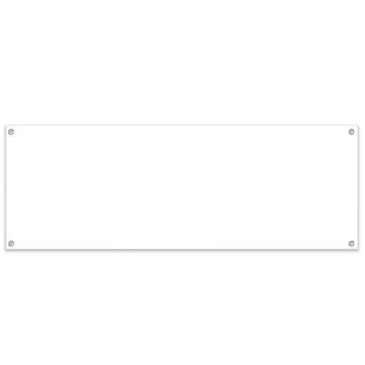 A plain, blank white banner with metal grommets in each corner for easy hanging. The banner is rectangular and provides an empty space intended for customization with text, graphics, or decorations.