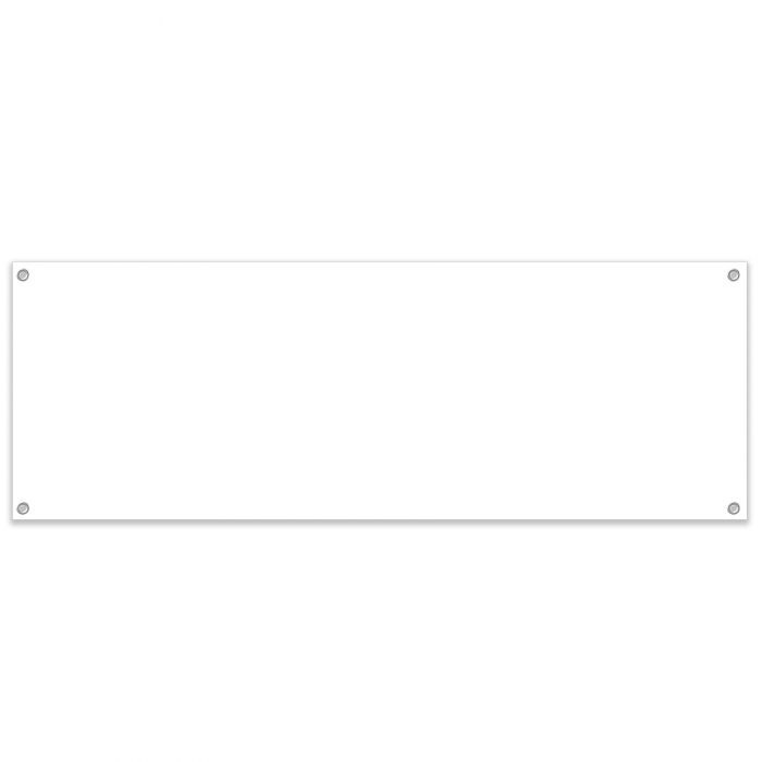 A plain, blank white banner with metal grommets in each corner for easy hanging. The banner is rectangular and provides an empty space intended for customization with text, graphics, or decorations.