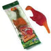 Jelly Belly Pet Dinosaur gummy candy in a clear plastic wrapper with green, red, yellow, and white design elements – features a cartoon red dinosaur illustration and a green jungle-themed background with 'Pet Dinosaur' label – gummy itself is shaped like a brontosaurus and colored in vibrant red with an orange tail and green neck – perfect for kids’ parties, dinosaur-themed events, and novelty candy fans.