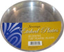 Stack of 25 clear 7.25-inch plastic plates labeled 'Sovereign Etched Plates' with decorative packaging in gold and purple colors.