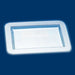 A clear rectangular plastic tray with a slightly raised edge and a textured border. The tray has a smooth, flat center surface, making it suitable for serving food, holding party snacks, or displaying small items at events or gatherings.