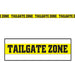 Yellow party tape with the bold black text 'TAILGATE ZONE' repeated along its length. The tape is designed to mark off designated areas at tailgate parties or sports-themed events.