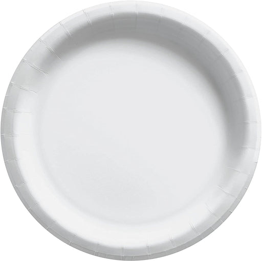 Solid white gloss paper plate with smooth center and embossed rim – disposable round plate for parties, picnics, and events