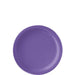 Purple round disposable paper plate with a slightly raised rim, centered on a white background.
