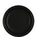 Round black paper plate with a slightly raised rim, centered against a white background.