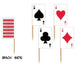 Playing card food picks featuring assorted suits and values, including the Ace of Diamonds, Ace of Clubs, Ace of Spades, and Ace of Hearts. The cards are attached to small wooden picks. The front of each card shows its traditional face design with suit and value, while the back side has a classic red lattice pattern typically found on standard playing cards.