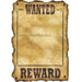 Wild West style wanted poster with aged, brown parchment background, bold black text reading "WANTED" at the top and "REWARD" at the bottom, and a blank center area labeled "Place Photo Here" for adding a picture.