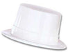 A glossy white plastic top hat with a smooth finish and a slightly curved brim.