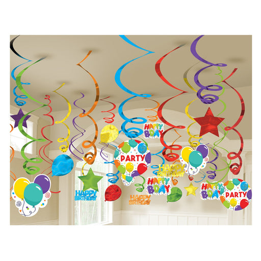 Birthday Celebration Mega Value Pack Hanging Swirls | 24 ct - Zurchers