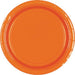 Orange gloss paper plate with smooth center and embossed rim – disposable round plate for parties, picnics, and events.