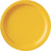 Solid yellow gloss paper plate with smooth center and embossed rim – disposable round plate for parties, picnics, and events.