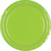 Kiwi green gloss paper plate with smooth center and embossed rim – disposable round plate for parties, picnics, and events.