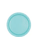 Round robin's egg blue disposable paper plate with a slightly raised rim, shown from a top-down view on a white background.