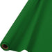 Green plastic table cover roll partially unrolled with a smooth, glossy surface and a visible cardboard core, displayed on a white background.