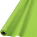 Kiwi green table cover roll with a cardboard core, partially unrolled to reveal the vibrant plastic material against a white background.