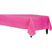 Flannel back bright pink rectangular tablecloth draped neatly over a rectangular table, providing a sleek and elegant appearance suitable for formal events or parties.