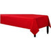 Red rectangular table cover draped over a rectangular table with pointed corners, displayed against a white background.