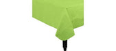 Flannel back kiwi green rectangular tablecloth draped neatly over a rectangular table, providing a sleek and elegant appearance suitable for formal events or parties.