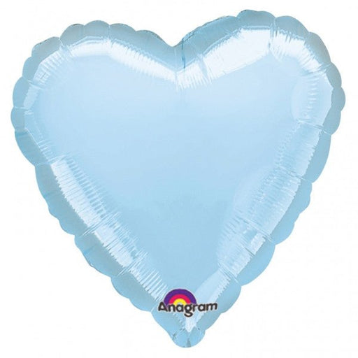 pastel blue heart-shaped foil balloon with a smooth, shiny surface, featuring the Anagram logo at the bottom.