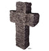 Cut-out of a rugged stone cross with a dark, weathered texture. The cross is made to resemble stacked, uneven stone slabs, giving it a rough, aged, and gothic appearance suitable for spooky or cemetery-themed displays.
