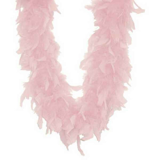 Fluffy light pink feather boa with soft, lightweight plumes and full texture – ideal for bridal showers, bachelorette parties, costumes, photo props, or elegant themed events.