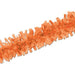 Orange tissue paper fringe garland with a crinkled texture, displayed diagonally on a white background.