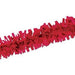 Red plastic fringe garland with a shredded, layered texture, shown diagonally on a white background.
