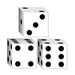 Dice favor boxes designed to resemble classic white dice with black dots, featuring various numbered sides.