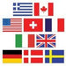 A sheet of mini flag cutouts featuring various international flags, including Greece, Canada, the United States, Switzerland, France, Italy, the United Kingdom, Germany, Denmark, and Sweden. These small, colorful flag designs are ideal for crafting, educational activities, or party decorations with an international theme.