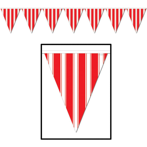 Red and white vertically striped pennant banner with triangular flags.