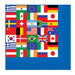 Square paper napkin with a blue border and center collage of international flags including United States, United Kingdom, Canada, Brazil, China, Japan, South Korea, Germany, France, Italy, Spain, Greece, South Africa, Australia, Ireland, Switzerland, Mexico, Argentina, Sweden, Denmark, India, Nigeria, and the European Union – perfect for global-themed parties, multicultural events, and classroom celebrations.