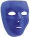 A solid royal blue plastic mask with cutouts for the eyes, nose, and mouth. The mask has a smooth, expressionless surface and is shaped to fit over the face, typically used for costumes, theater, or craft projects.