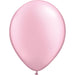 Inflated pearl pink balloon with a tied end on a white background.