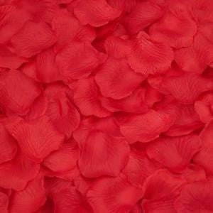 A large collection of red fabric rose petals with realistic petal texture and shape. Ideal for use in weddings, romantic events, table decorations, or craft projects.