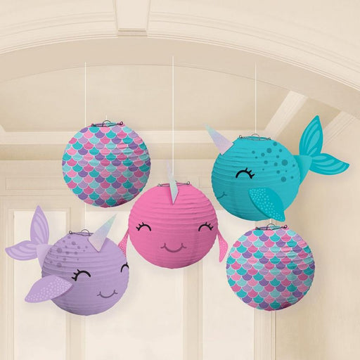Mini Shimmering Mermaids Narwhal Paper Lanterns, 5" | 5ct - Zurchers