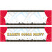 Personalized Hollywood-themed banner with red curtains on each side, gold stars along the borders, and spotlights shining across a white background. The banner reads 'KAREN'S OSCAR PARTY' in bold gold letters, perfect for movie night or awards-themed celebrations.