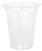 A clear plastic flared container with vertical ridges and a wide, curved rim, resembling a decorative serving or centerpiece bowl.