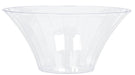 A clear plastic serving bowl with a flared, wide-rimmed shape and vertical panel detailing.