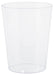 A clear plastic tumbler cup with a smooth surface and slightly tapered shape.
