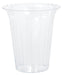 A clear plastic flared container with vertical ridges and a wide, outward-curving rim, suitable for serving snacks or holding decorative items.
