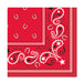 Red bandana-style napkins featuring a Western-themed design. The napkins have a classic red background with white and black paisley patterns, horseshoes, and star motifs along the border, mimicking the look of a traditional cowboy bandana.