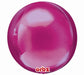 A shiny, spherical metallic pink balloon with the brand name "Orbz" at the bottom.