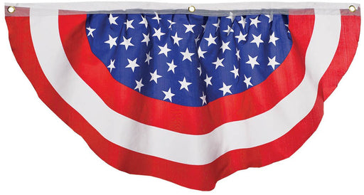 Large patriotic American banner featuring red, white, and blue colors with white stars on the blue section, typically used for decorating during national holidays like the Fourth of July, Memorial Day, or Veterans Day.