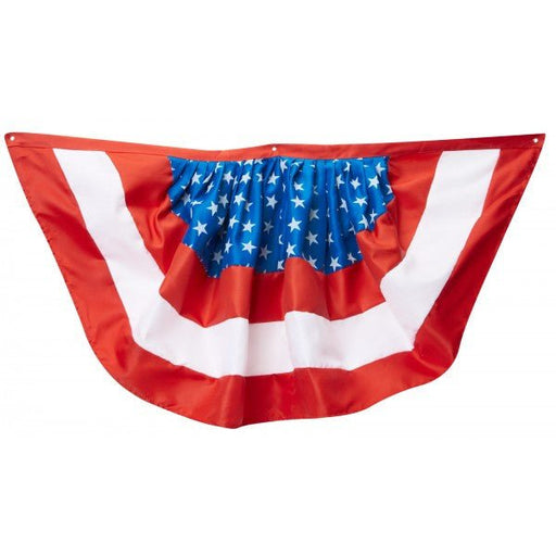 A pleated fan-style American patriotic banner featuring red, white, and blue stripes with white stars on the blue section, commonly used for patriotic decorations during holidays like the Fourth of July.