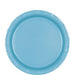 Round Caribbean blue paper plate with a smooth matte finish and embossed rim detail – vibrant tropical color perfect for beach parties, summer events, birthdays, and themed celebrations.