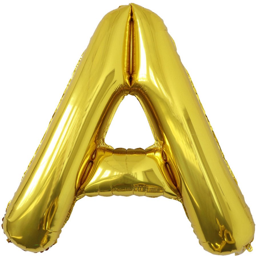 Gold foil balloon shaped like the letter A.