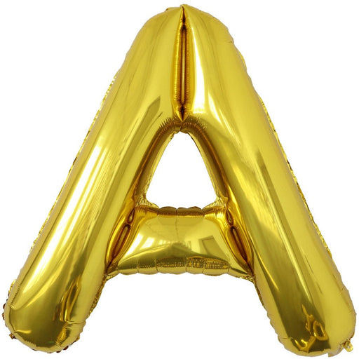 Gold foil balloon shaped like the letter A.