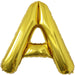 Gold foil balloon shaped like the letter A.